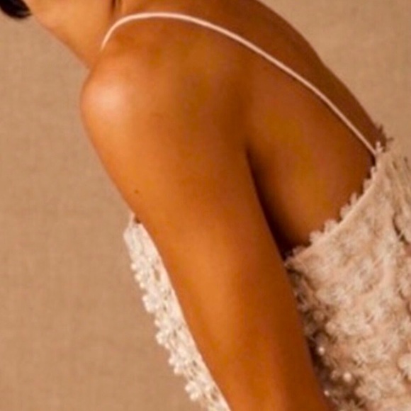 NWT - Elliatt x BHLDN Champagne Pearls Metallic-Lace Wedding Mini Shift dress - Picture 5 of 9